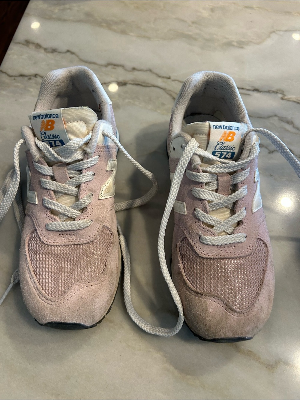 New Balance Kids Pink & White 574 Sneakers